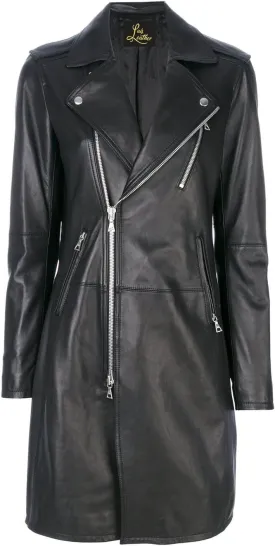 SID Women's Embedded Long & Shiny Black Lambskin Leather Jacket