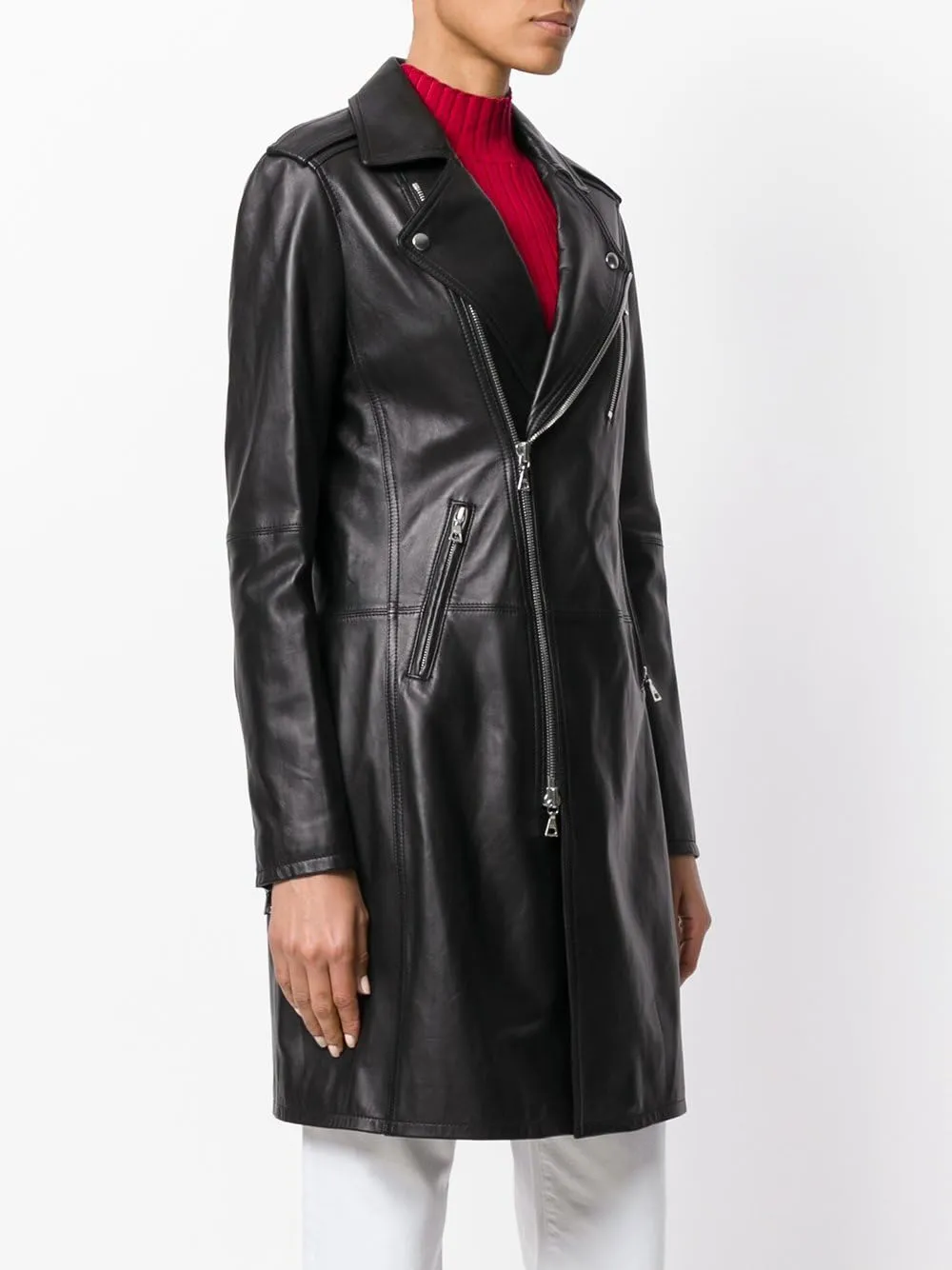 SID Women's Embedded Long & Shiny Black Lambskin Leather Jacket