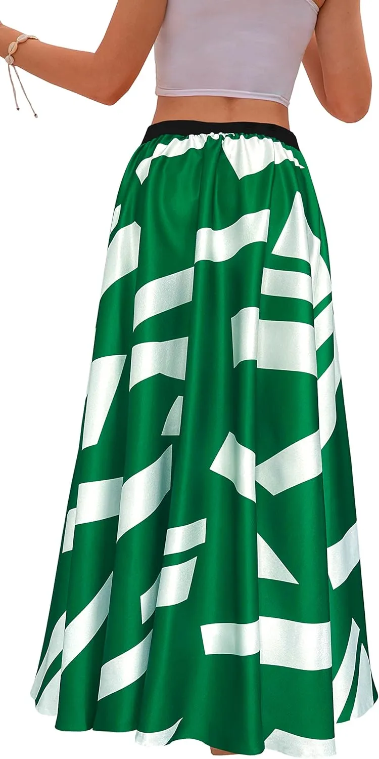 Sinono Women's Chiffon Stripe Maxi Skirt High Waist Mopping Floor Skirts