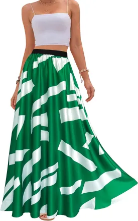 Sinono Women's Chiffon Stripe Maxi Skirt High Waist Mopping Floor Skirts
