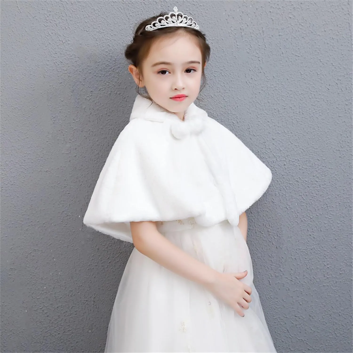 SK Studio Girls Princess Faux Fur Flower Bolero Shrug Party Wedding Dress Up White