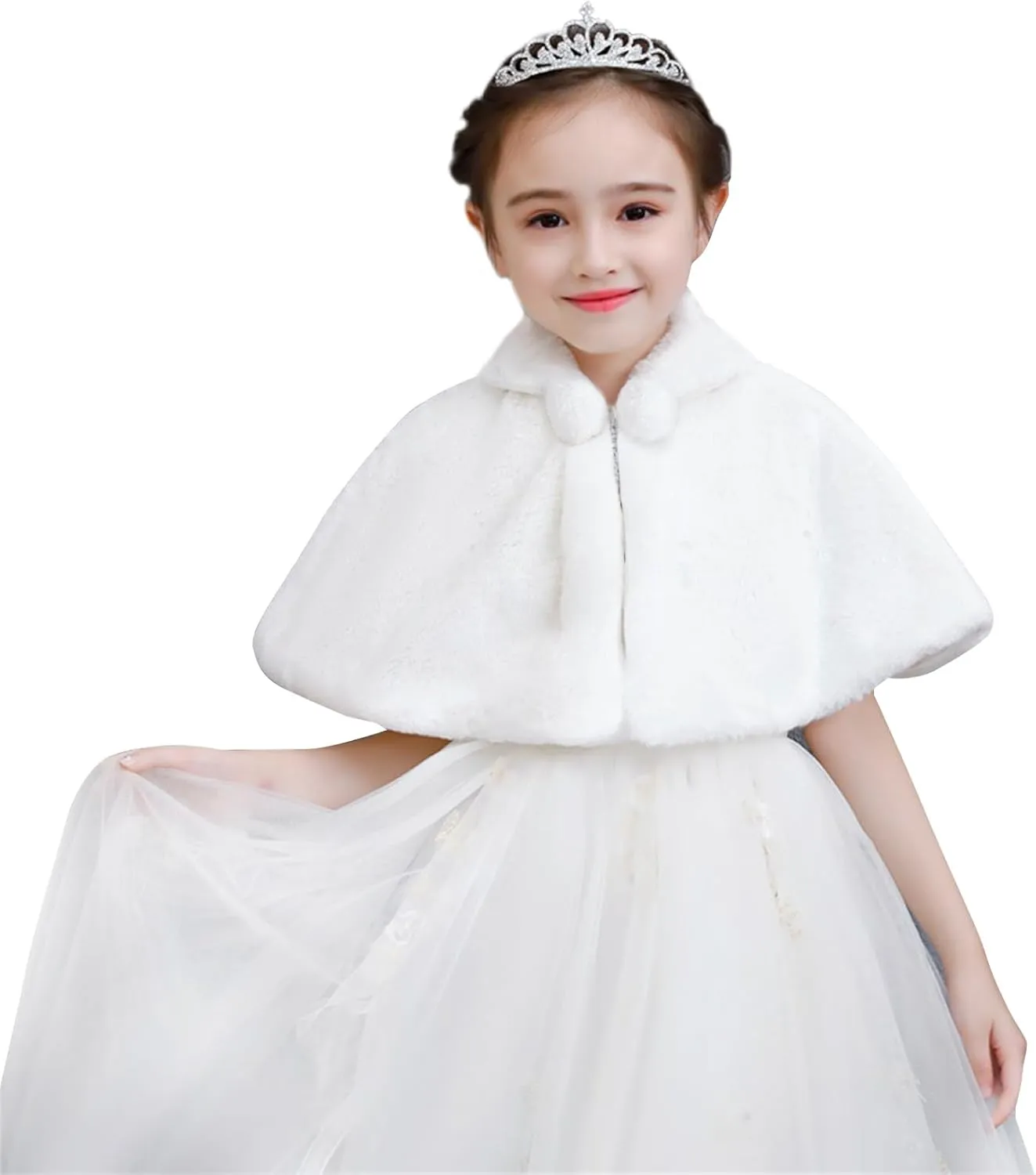 SK Studio Girls Princess Faux Fur Flower Bolero Shrug Party Wedding Dress Up White