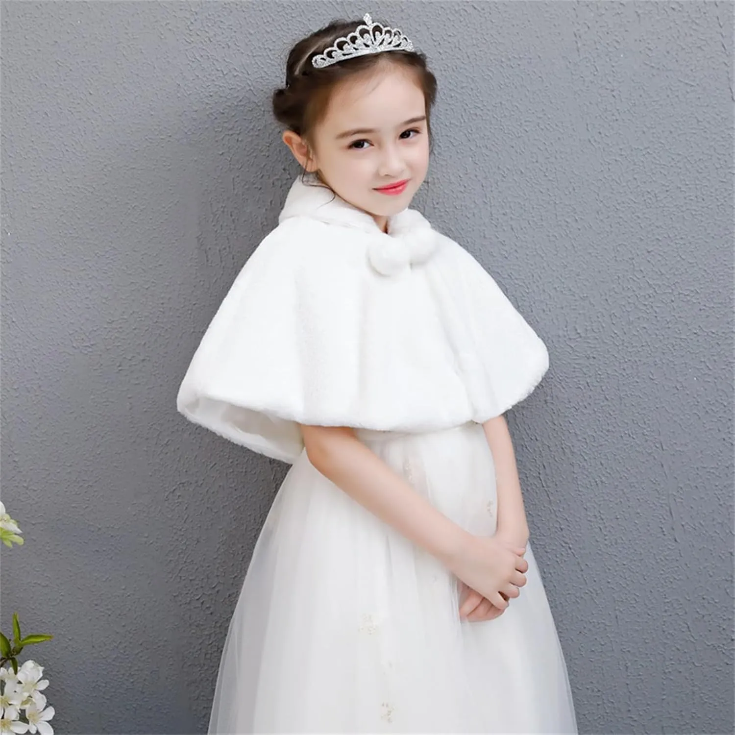 SK Studio Girls Princess Faux Fur Flower Bolero Shrug Party Wedding Dress Up White