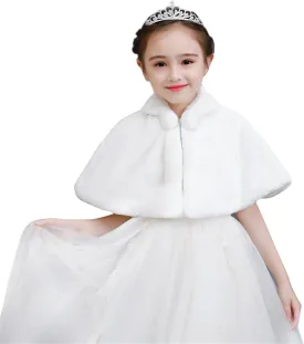 SK Studio Girls Princess Faux Fur Flower Bolero Shrug Party Wedding Dress Up White