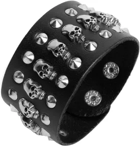 STWTR Black metal rivets studs punk rock biker wide belt leather bracelet guard wrist strap skull