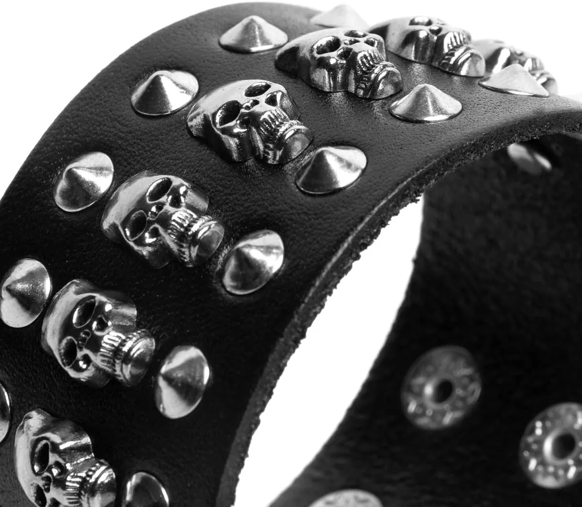 STWTR Black metal rivets studs punk rock biker wide belt leather bracelet guard wrist strap skull