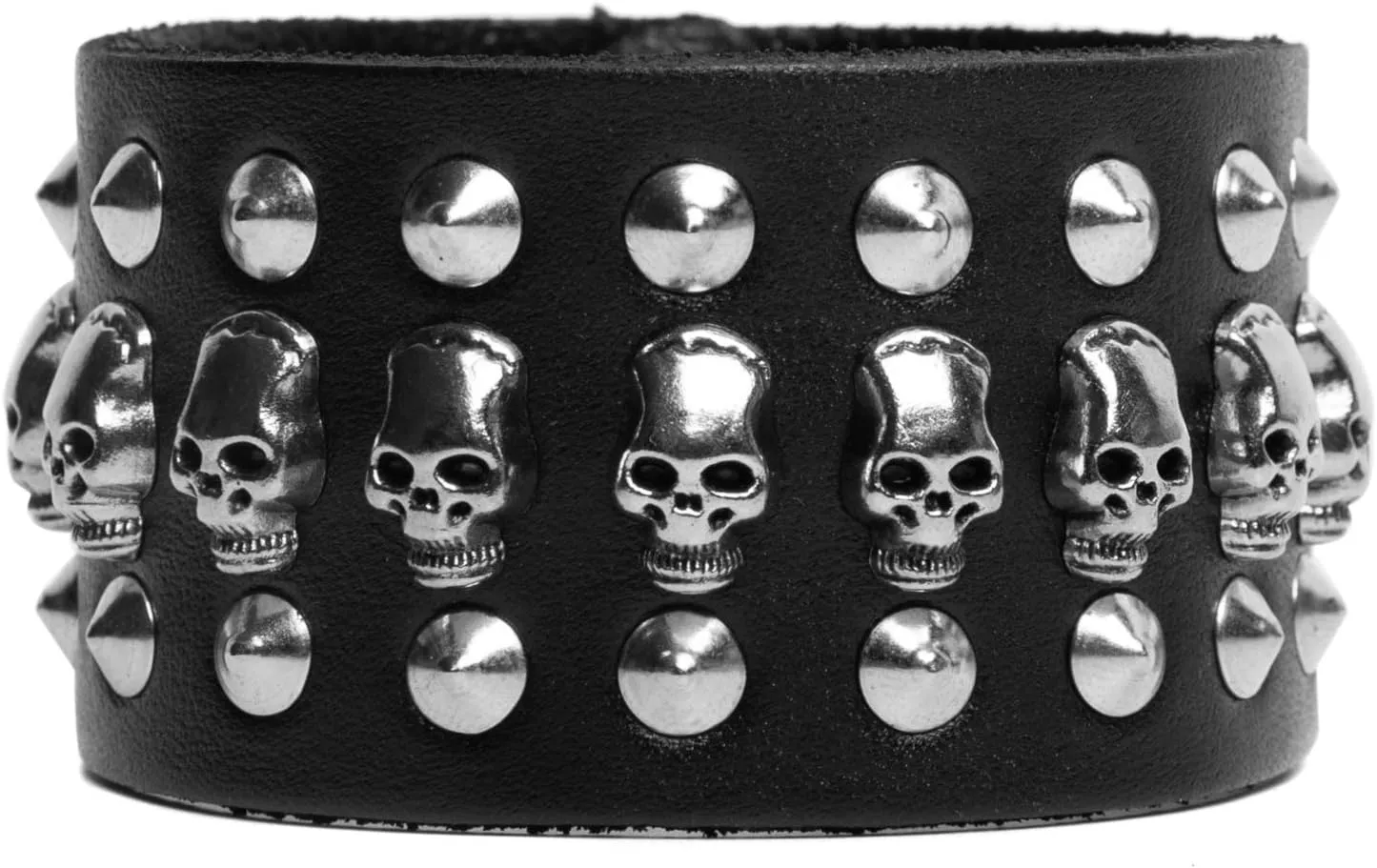 STWTR Black metal rivets studs punk rock biker wide belt leather bracelet guard wrist strap skull