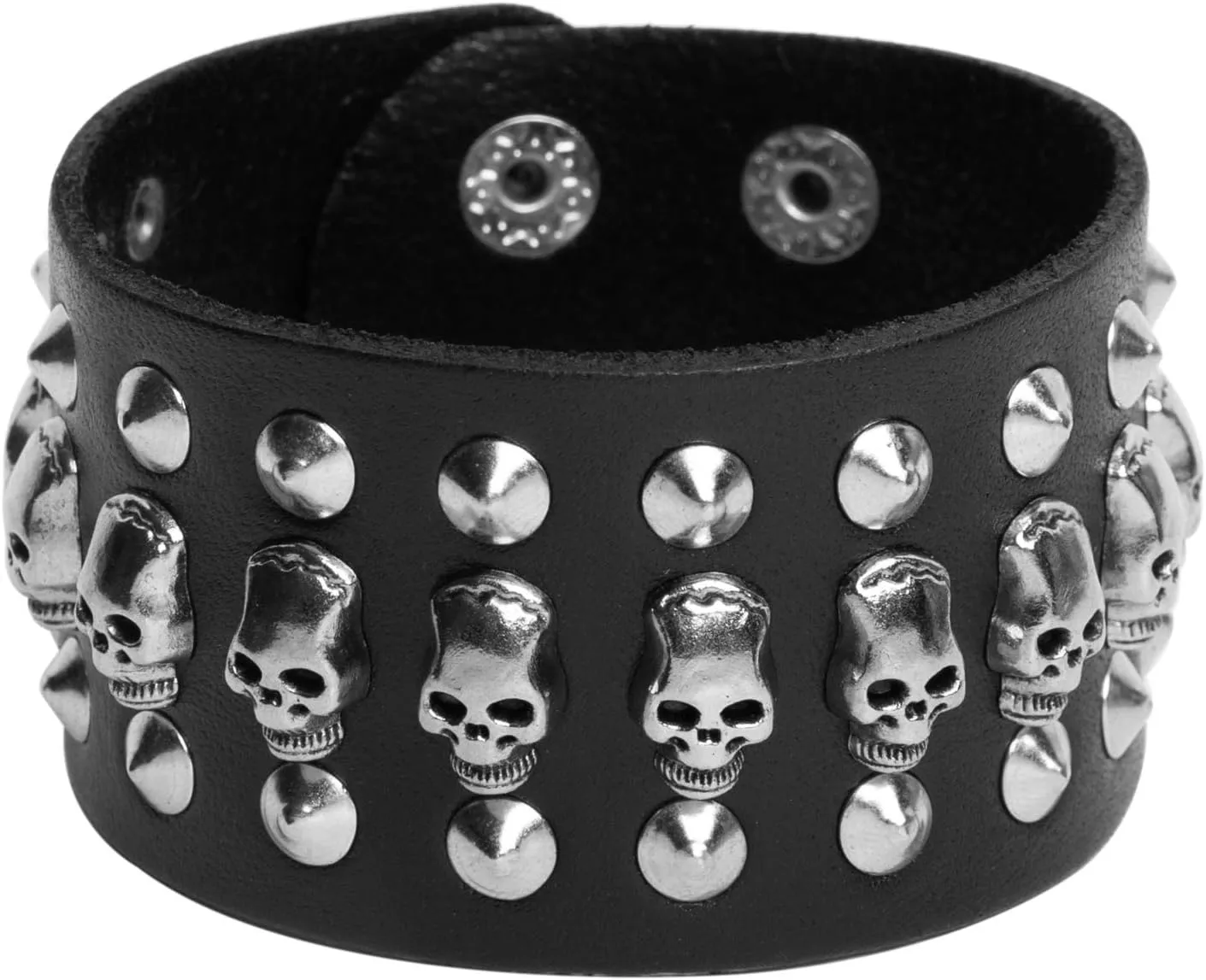 STWTR Black metal rivets studs punk rock biker wide belt leather bracelet guard wrist strap skull