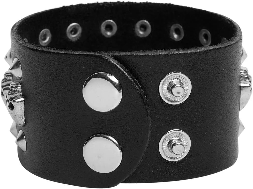 STWTR Black metal rivets studs punk rock biker wide belt leather bracelet guard wrist strap skull