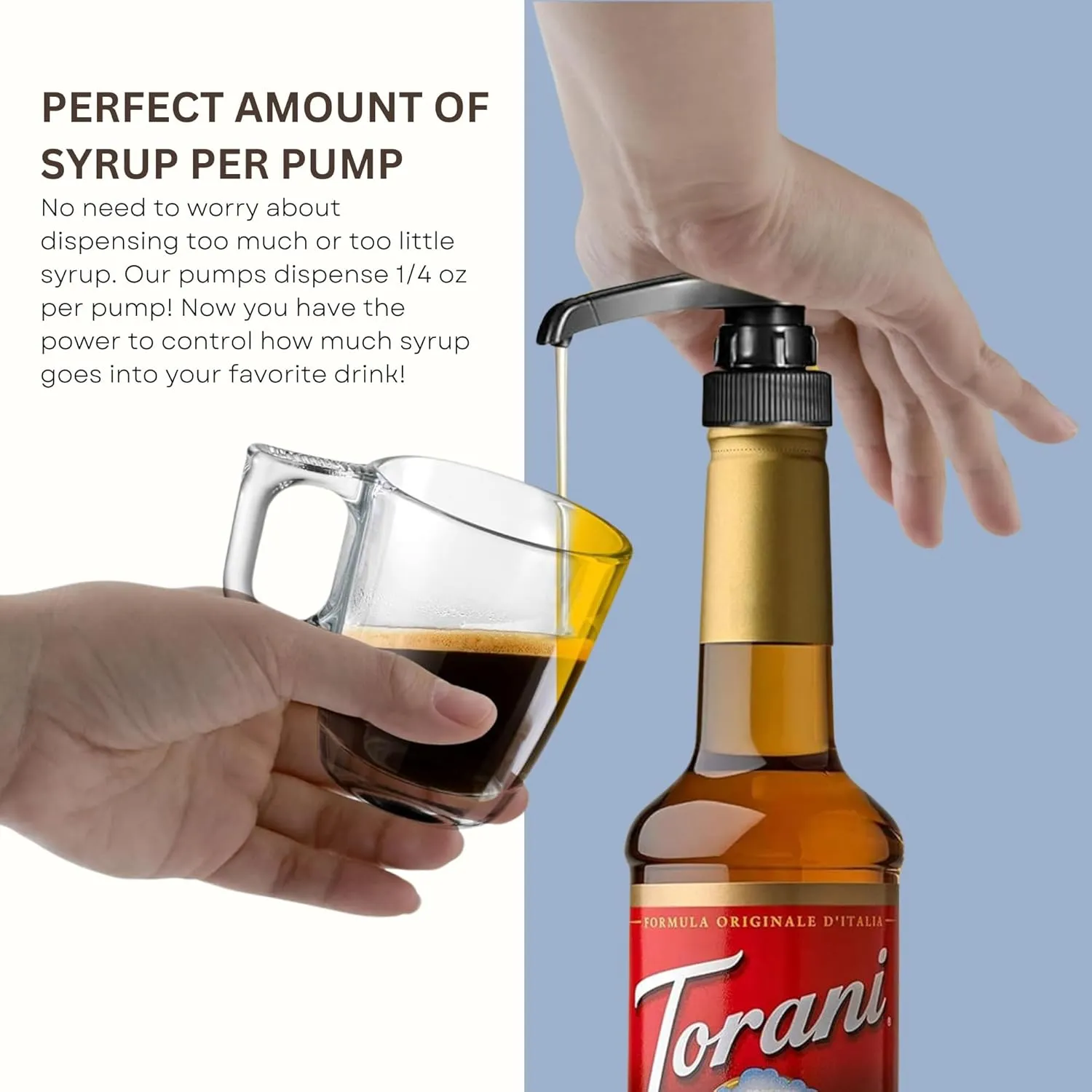 Syrup Pump Compatible with Torani, DaVinci and Skinny Syrups- fits Bottles (25.4 oz-750ml) (Black, Set of 2)