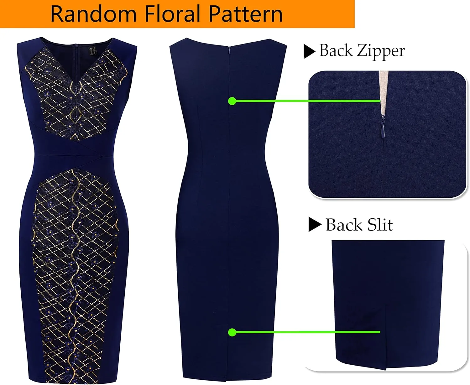 VFSHOW Womens Elegant V Neck Front Zipper Up Slim Fitted Work Business Office Bodycon Pencil Sheath Dress