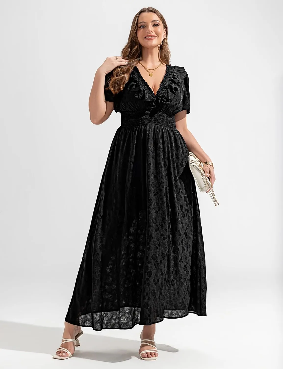 Wedding Guest Dresses for Women 2025 Elegant Classy Cocktail Gown Short Flutter Sleeve Floral Summer Maxi Dress
