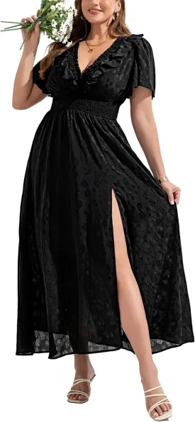 Wedding Guest Dresses for Women 2025 Elegant Classy Cocktail Gown Short Flutter Sleeve Floral Summer Maxi Dress
