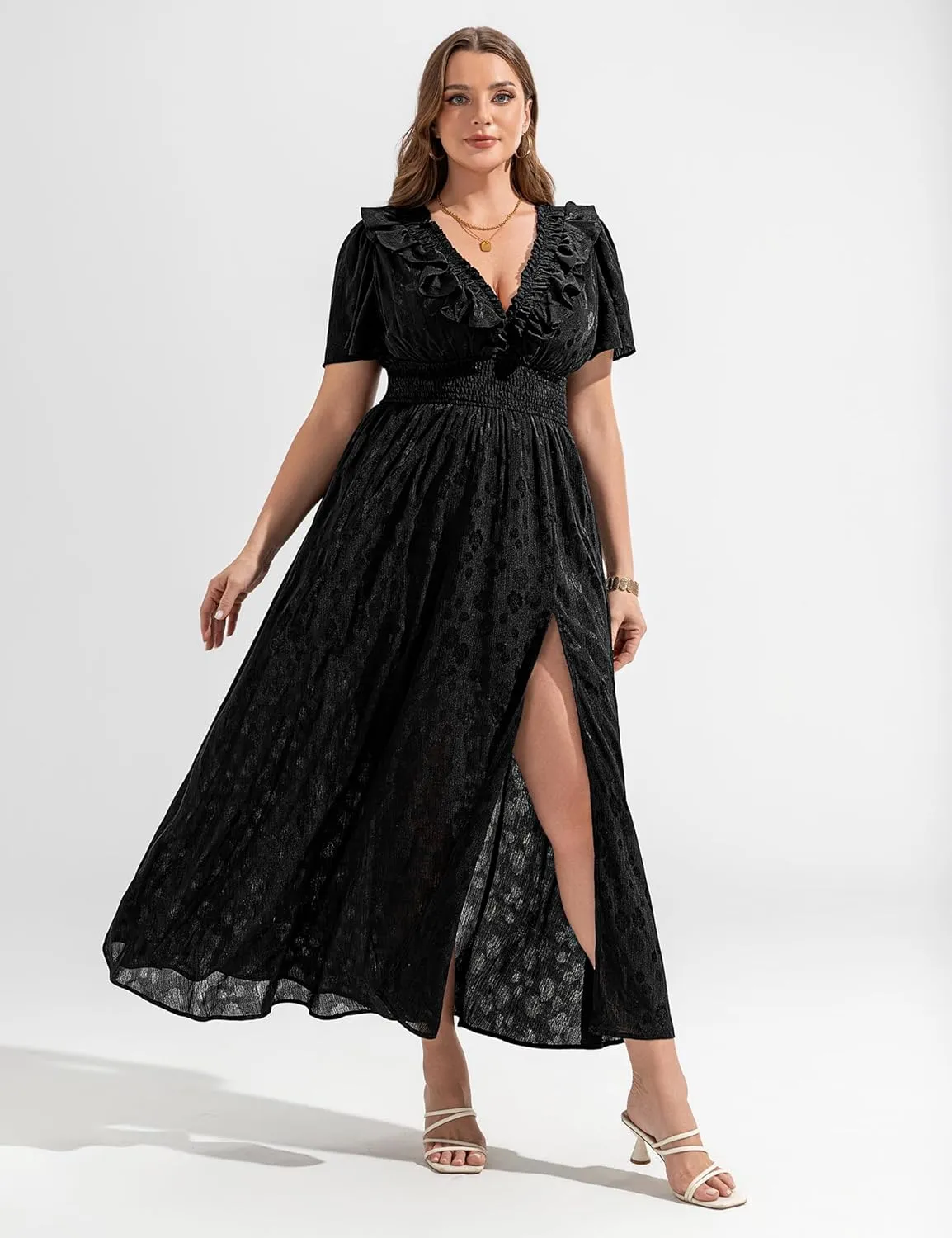 Wedding Guest Dresses for Women 2025 Elegant Classy Cocktail Gown Short Flutter Sleeve Floral Summer Maxi Dress