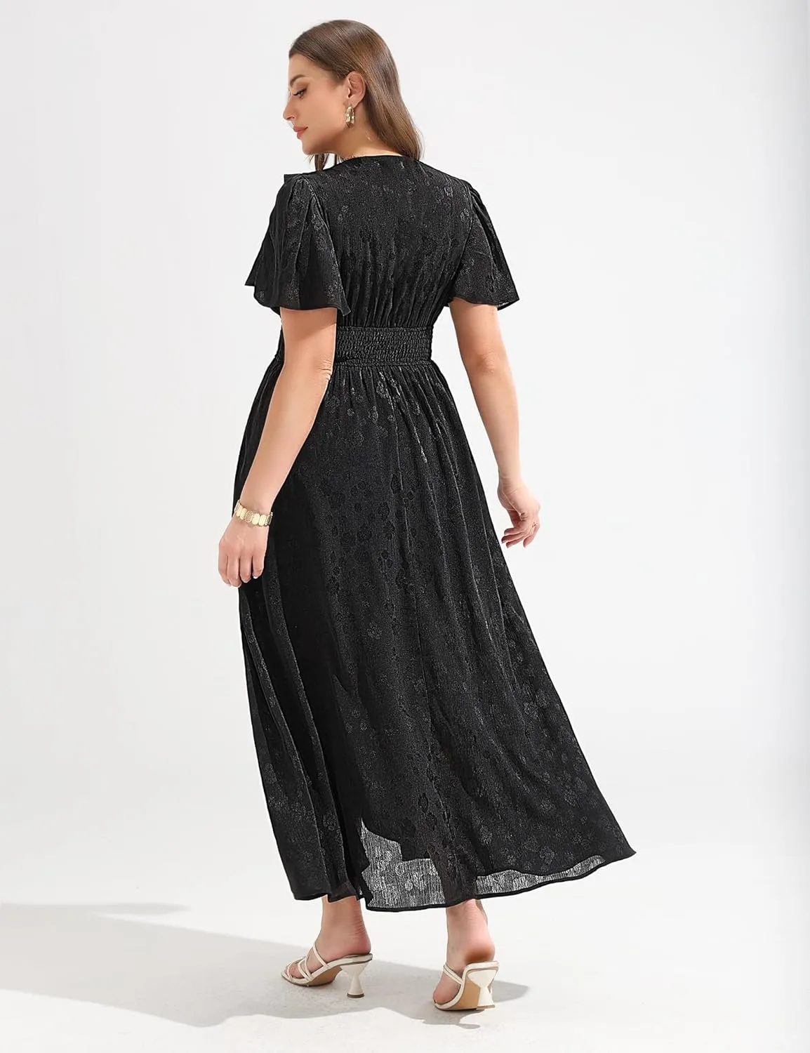 Wedding Guest Dresses for Women 2025 Elegant Classy Cocktail Gown Short Flutter Sleeve Floral Summer Maxi Dress