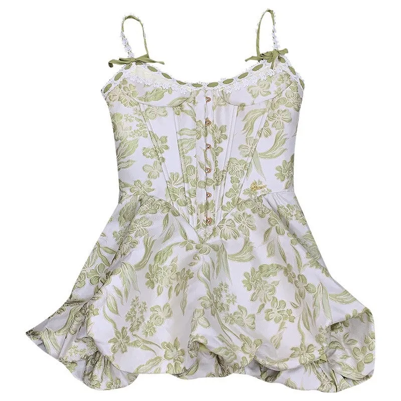 Wenkouban birthday outfit Pear Chrysanthemum Twin Flower Vintage Jacquard French Doll-like Bloomers Fishbone Short Dress 2024 Sweet