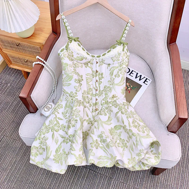 Wenkouban birthday outfit Pear Chrysanthemum Twin Flower Vintage Jacquard French Doll-like Bloomers Fishbone Short Dress 2024 Sweet
