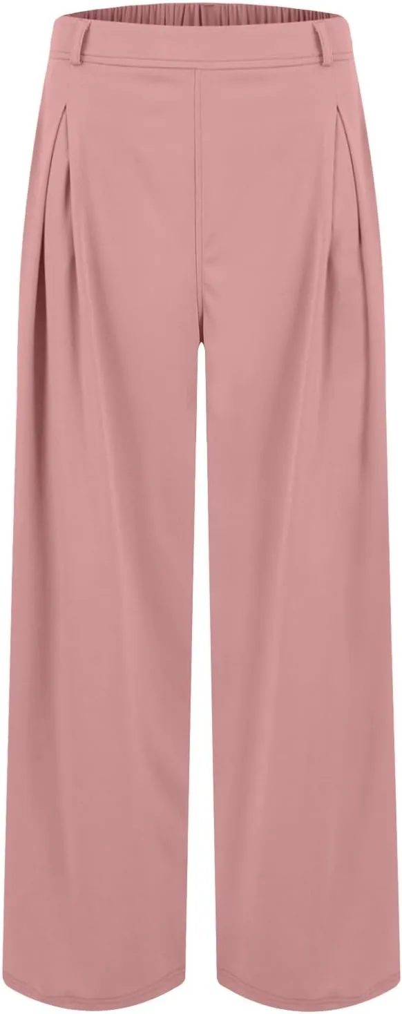 Wide Leg Pants for Women Business Palazzo Pants Lightweight High Waist Button Regular Long Trousers with Pockets