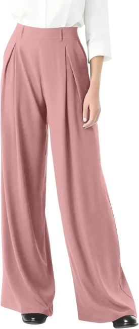 Wide Leg Pants for Women Business Palazzo Pants Lightweight High Waist Button Regular Long Trousers with Pockets
