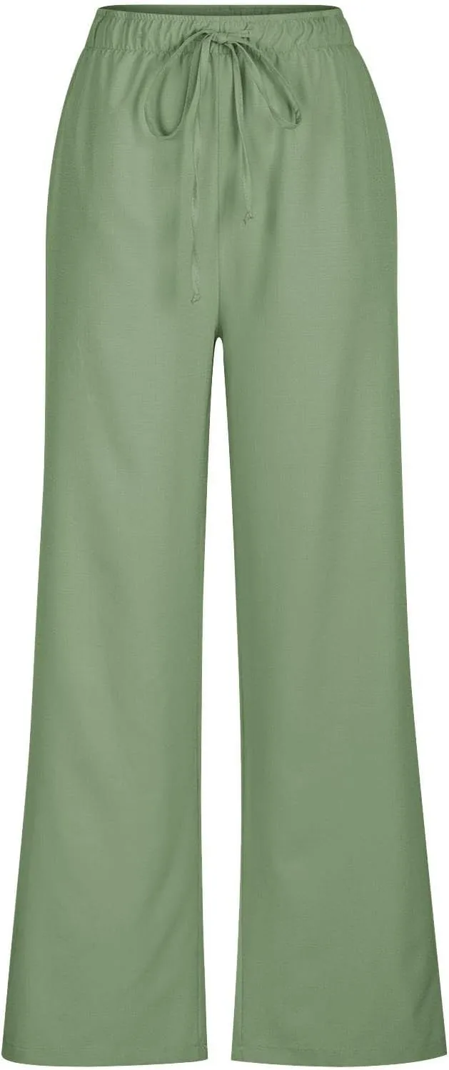 Wide Leg Pants Woman Summer Casual Flowly Slacks Trousers Beach Linen Solid Low Waist Travel Outfits with Pockets