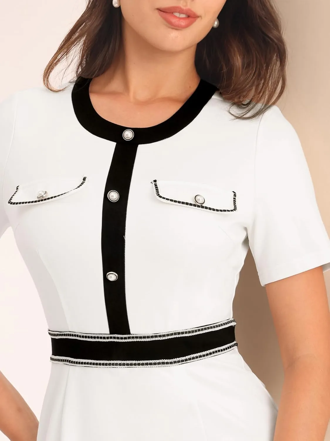 Women's Bodycon Pencil Dress Contrast Color Formal Work Knee Length Sheath Dresses