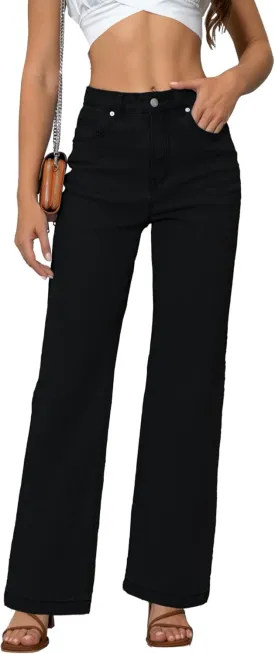 Womens Jeans Mid Waisted Straight Leg Loose Stretchy Lightweight Tummy Control Trendy Jeans for Women 2025 Black
