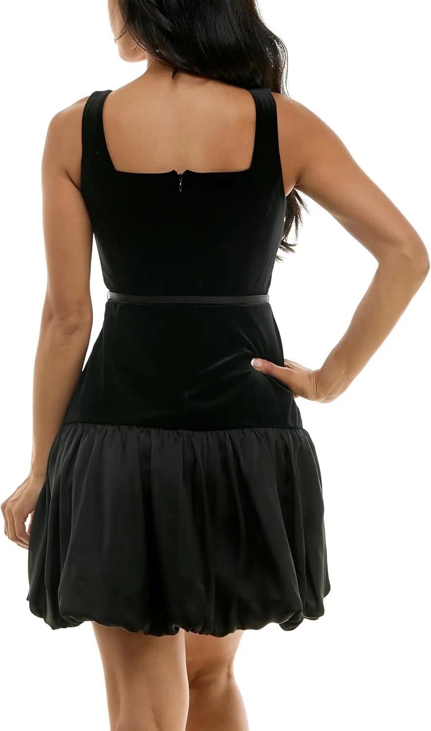 Women's Sleeveless Velvet Satin Bubble Hem Mini Dress