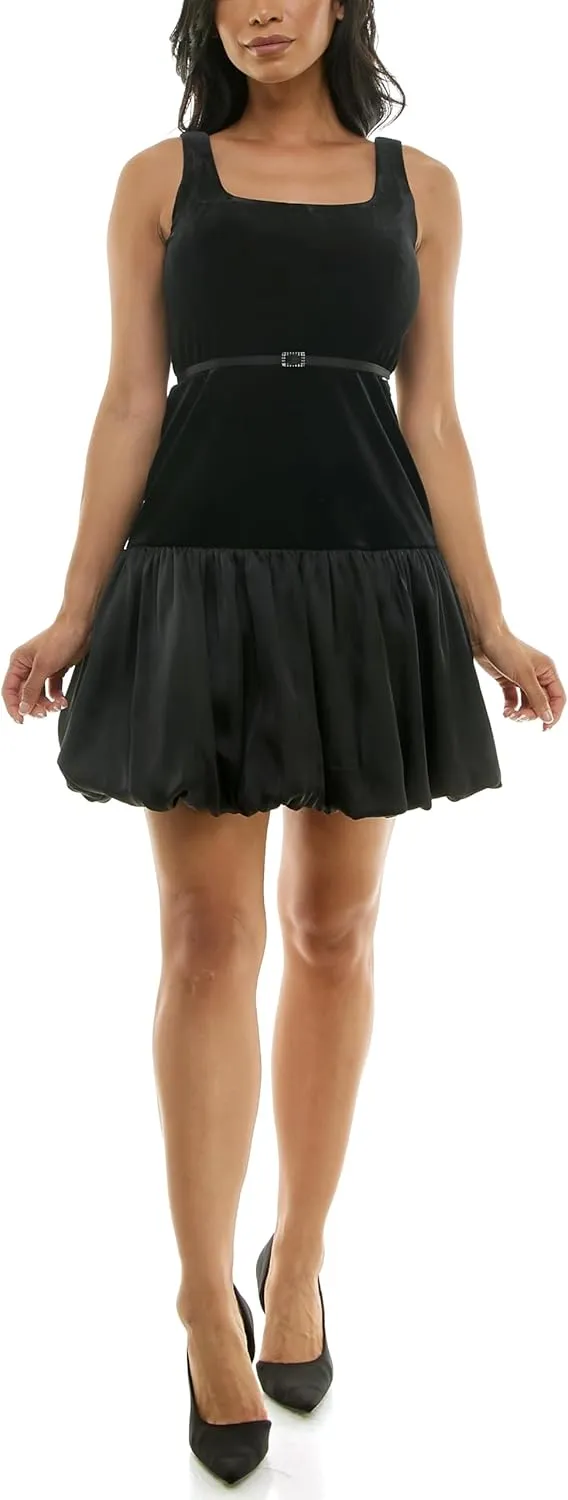 Women's Sleeveless Velvet Satin Bubble Hem Mini Dress