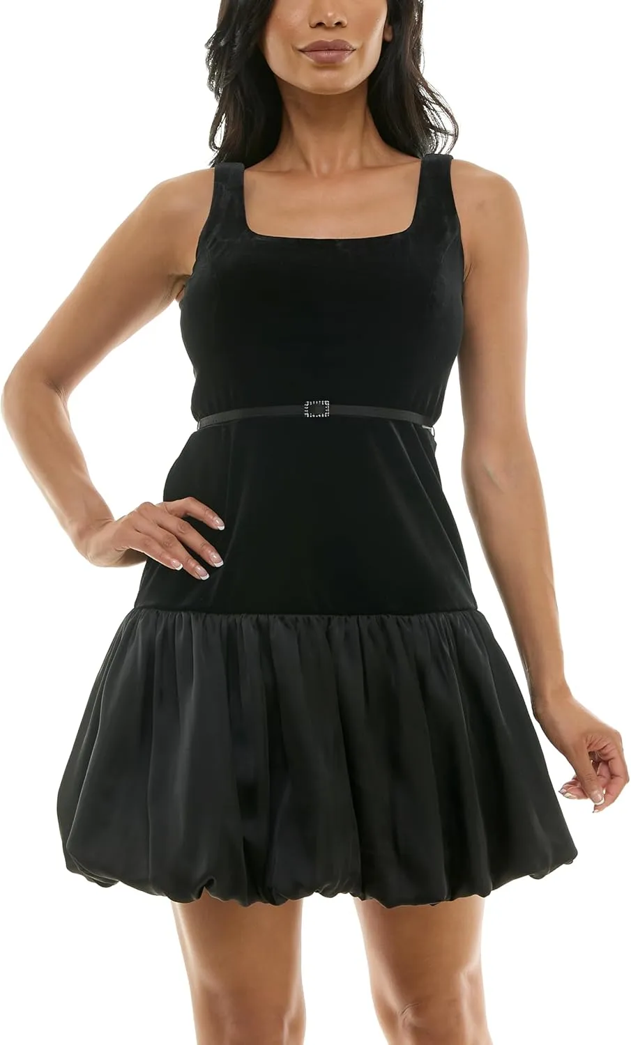 Women's Sleeveless Velvet Satin Bubble Hem Mini Dress