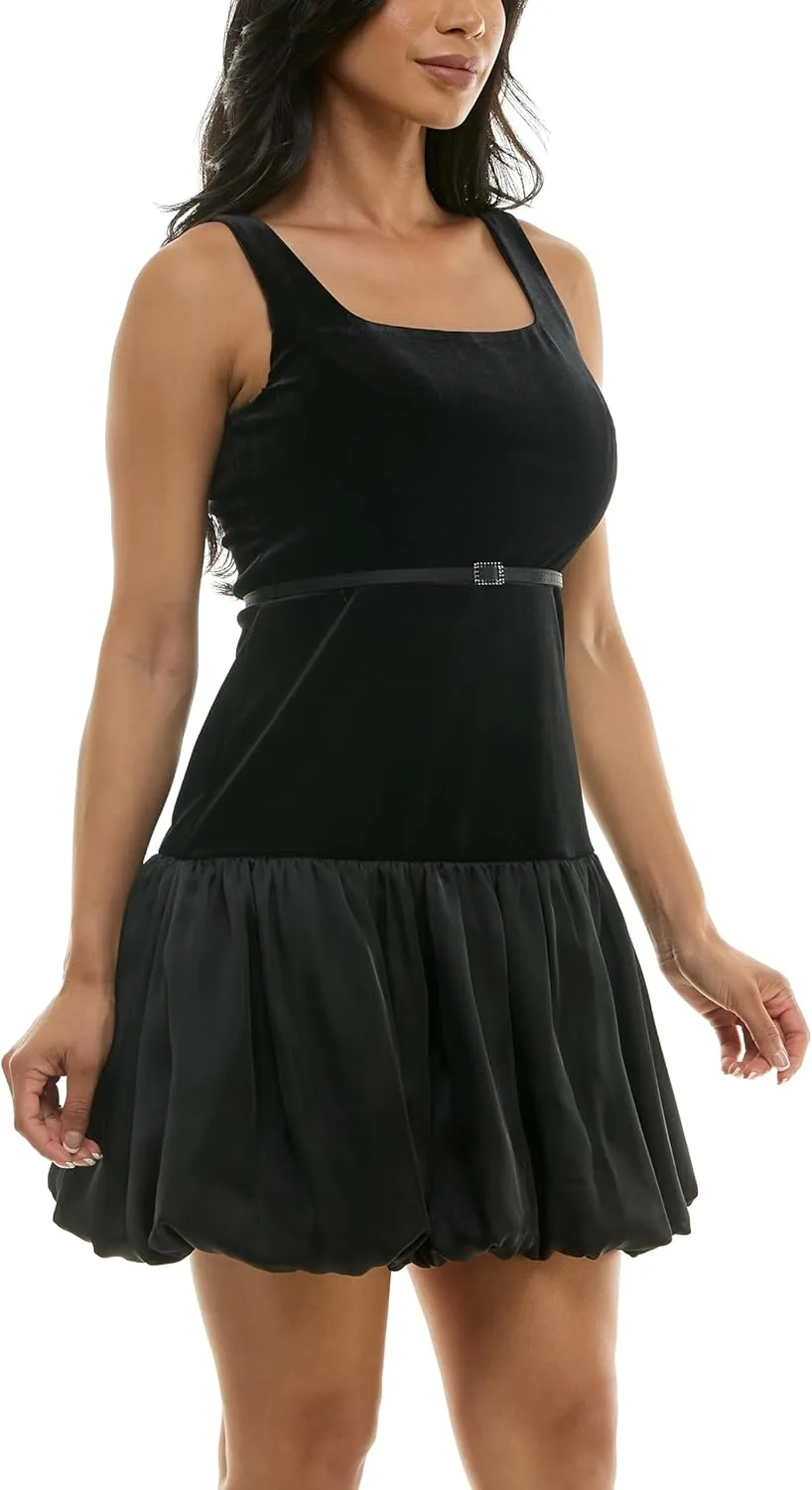Women's Sleeveless Velvet Satin Bubble Hem Mini Dress