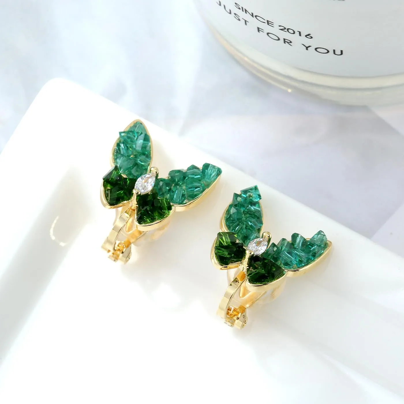 YOQUCOL Butterfly Shape Shell Clip On Earrings Golden Non Pierced Stud for Women