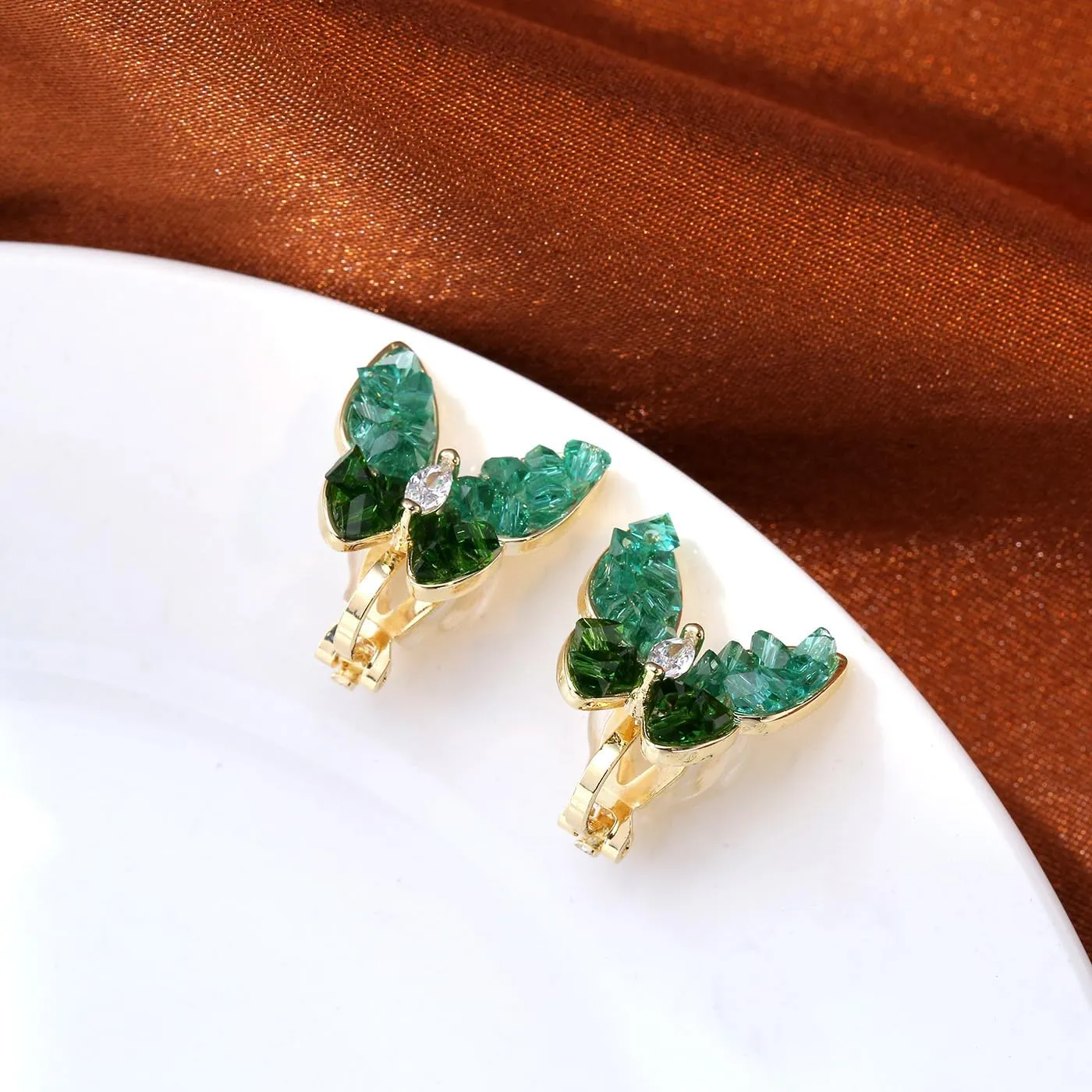 YOQUCOL Butterfly Shape Shell Clip On Earrings Golden Non Pierced Stud for Women