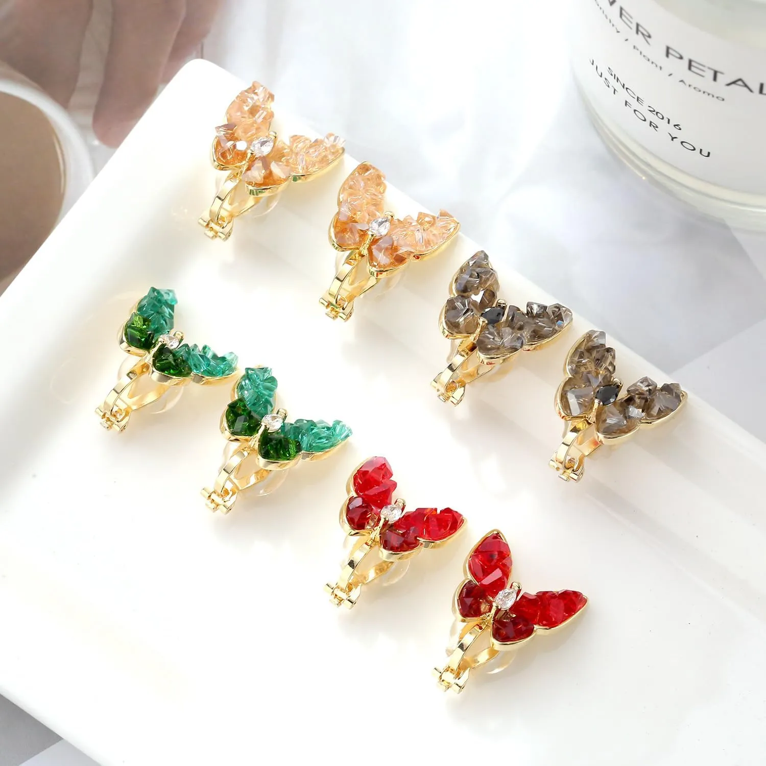 YOQUCOL Butterfly Shape Shell Clip On Earrings Golden Non Pierced Stud for Women