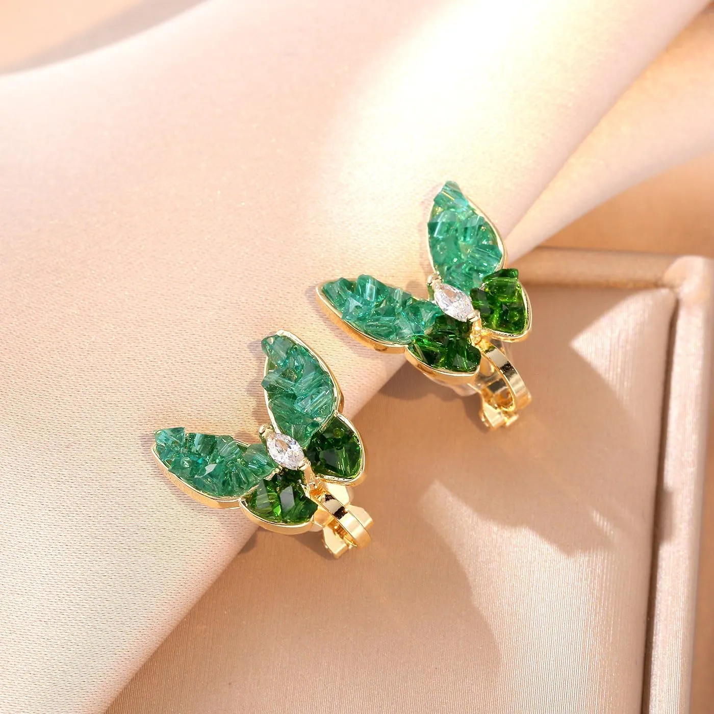 YOQUCOL Butterfly Shape Shell Clip On Earrings Golden Non Pierced Stud for Women