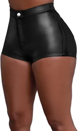 Zebaexf Women Sexy Leather Legging Shorts High Waist Faux Leg Stretchy Shorts PU Leather Pants