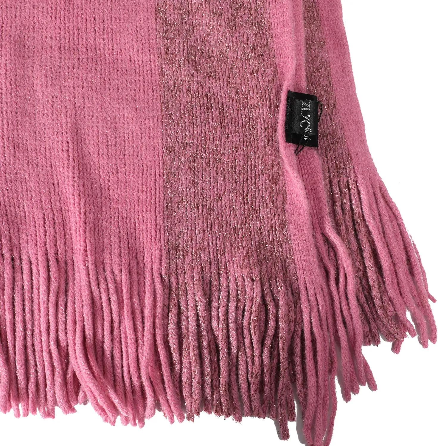 ZLYC Women's Shawl Golden Trim Knit Blanket Wrap Fringe Poncho Coat Cardigan