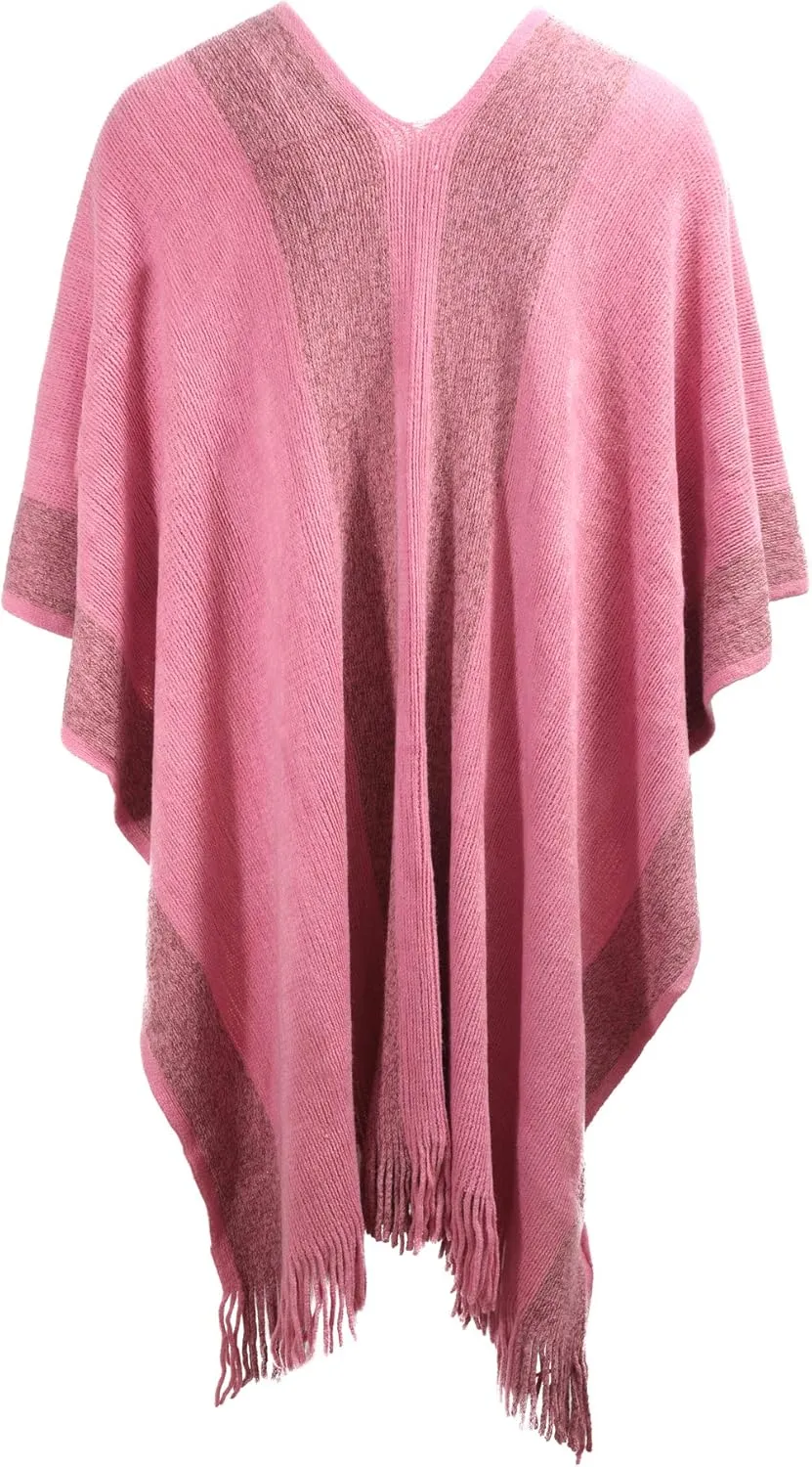 ZLYC Women's Shawl Golden Trim Knit Blanket Wrap Fringe Poncho Coat Cardigan