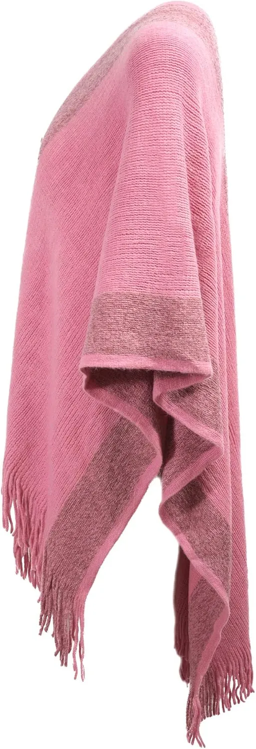 ZLYC Women's Shawl Golden Trim Knit Blanket Wrap Fringe Poncho Coat Cardigan